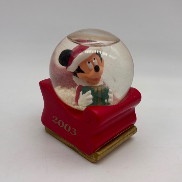 Disney Parks Mickey Mouse Christmas 2003 Sleigh Ride Holiday Mini Snow Globe - Picture 1 of 11